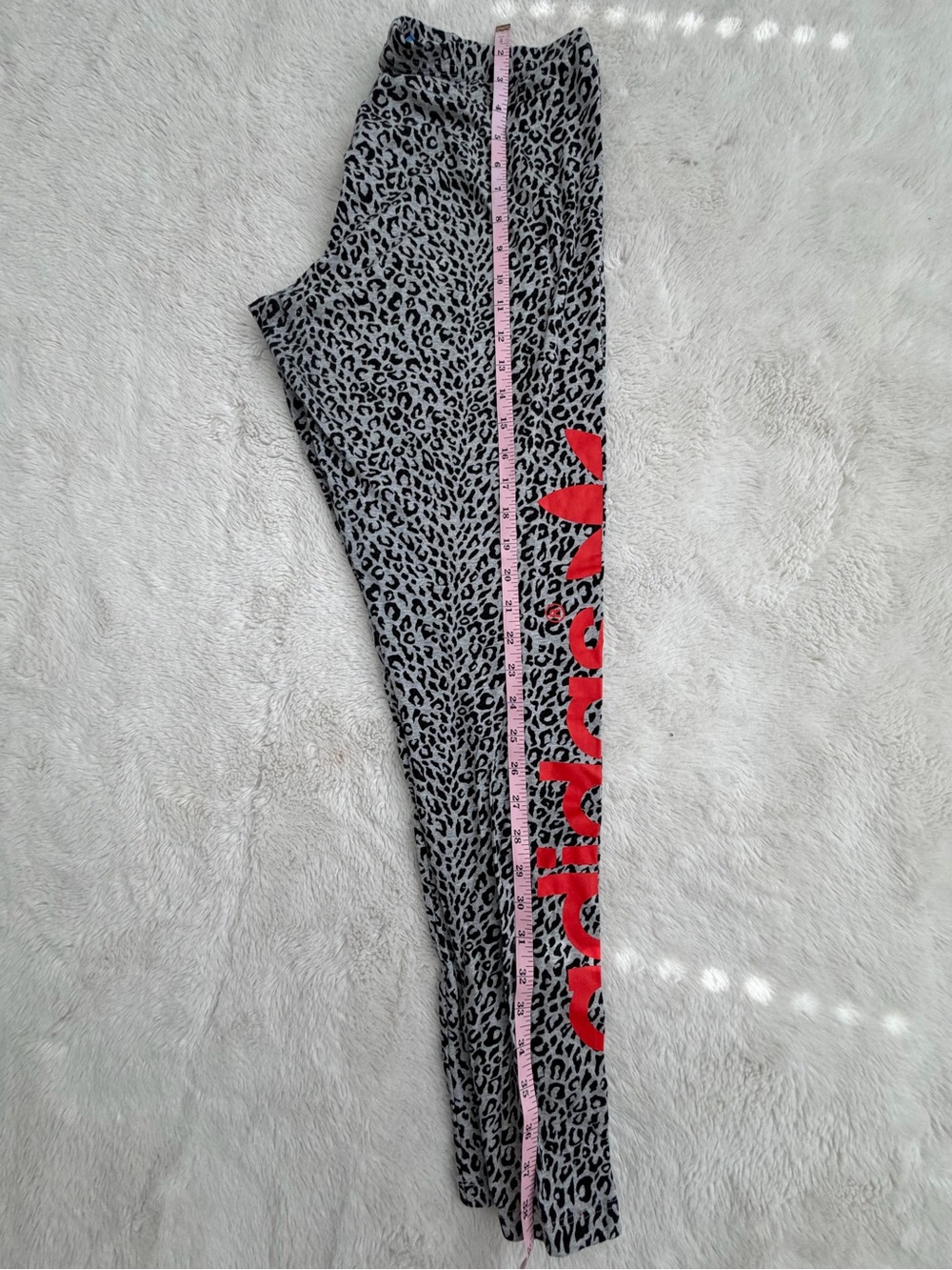 adidas Girls' Gray Leopard Print Leggings with Neon Pink Side Logo